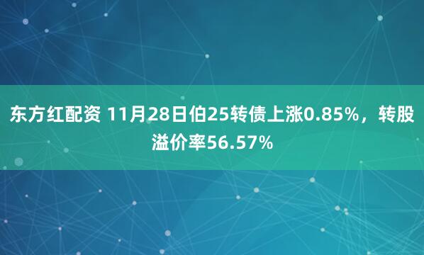 东方红配资 11月28日伯25转债上涨0.85%，转股溢价率56.57%